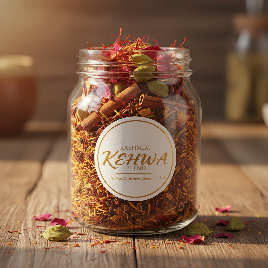 Kashmiri Kahwa — Traditional green tea brewed with saffron, cinnamo