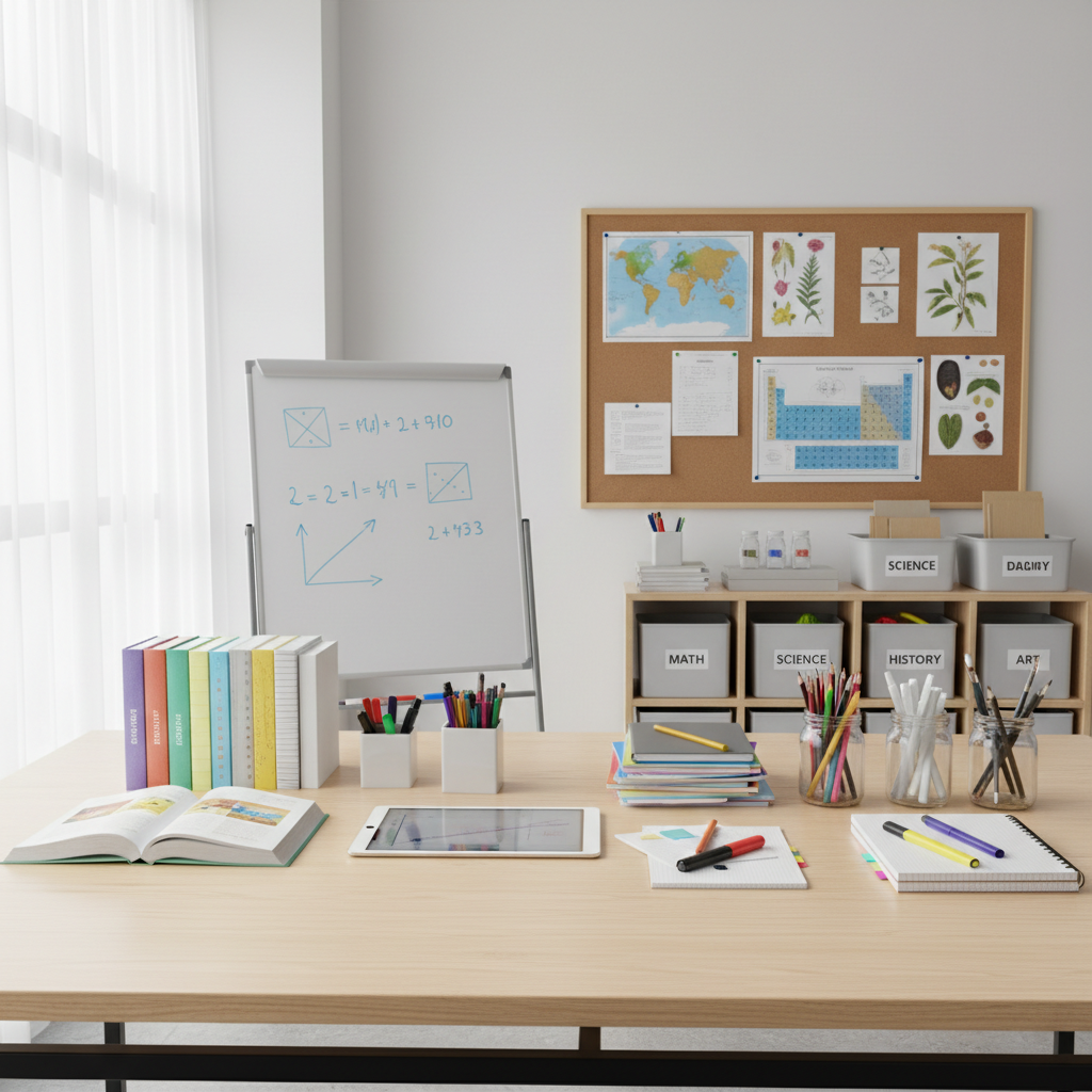 Cheerful, organized learning environment with bright lighting and a tidy, welcoming atmosphere — open and functional space