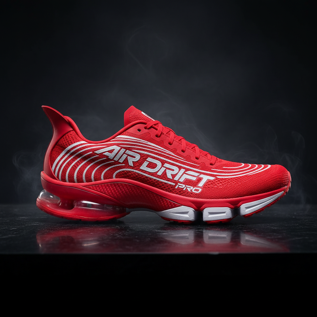 Sneaker rouge et blanc Air Glide Pro vue de côté sur fond blanc