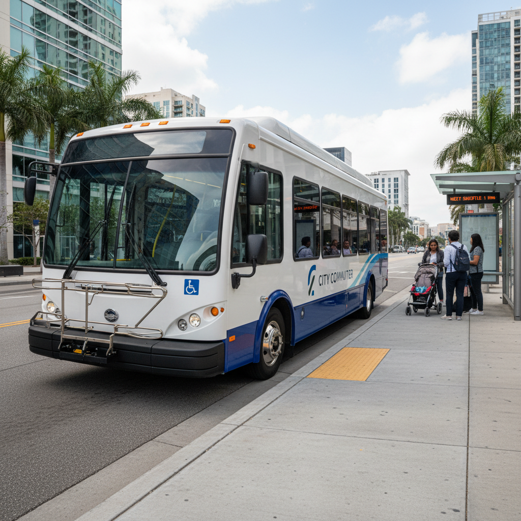 Low-floor transit shuttle with kneeling suspension at curb stop