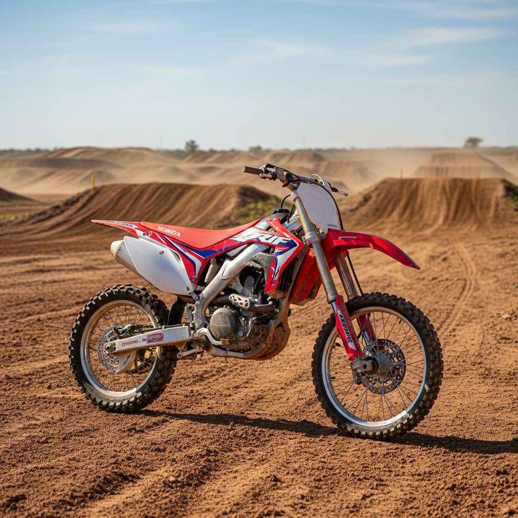 Honda CRF450RX enduro motorcycle on extreme terrain, competition enduro, dramatic action shot