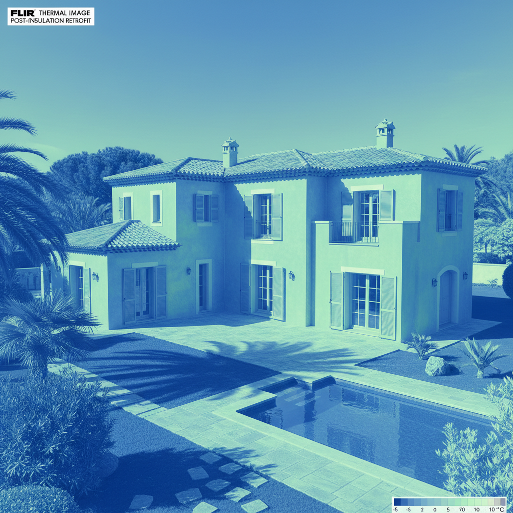 After thermal imaging showing optimized temperature distribution with blue and green zones indicating efficient climate control after FrostAir installation