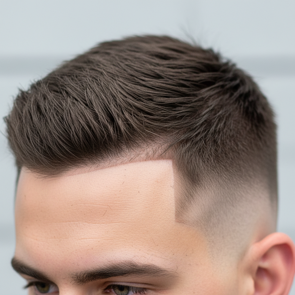Close-up razor fade with sharp temple line definition
