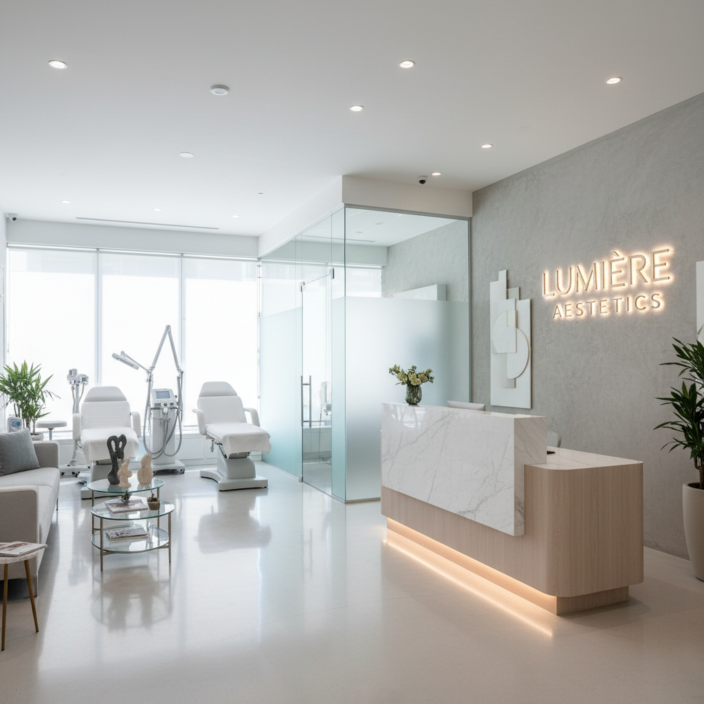 Modern medical aesthetics treatment room with professional equipment and clean design