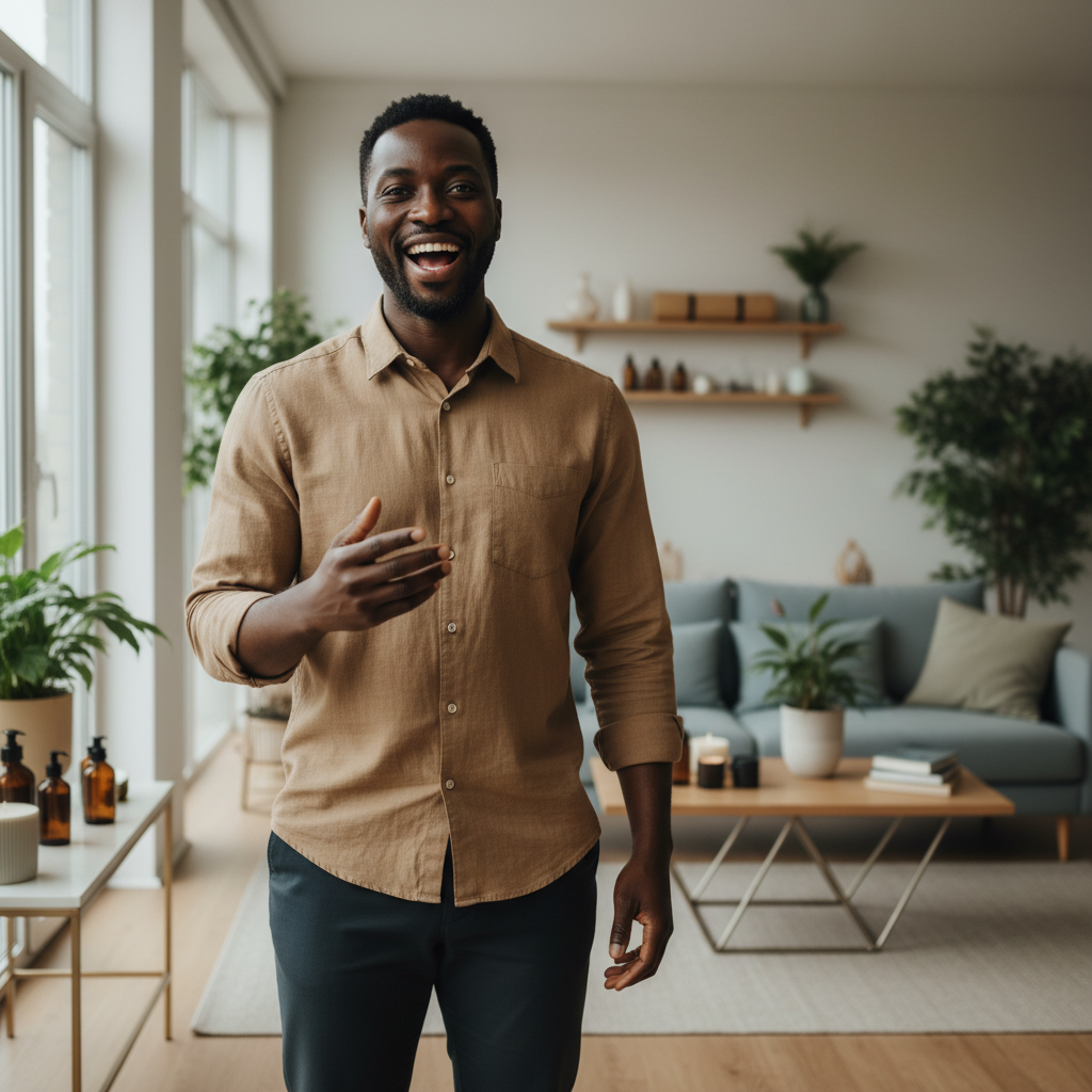 Young African content creator filming a product review video for a brand campaign