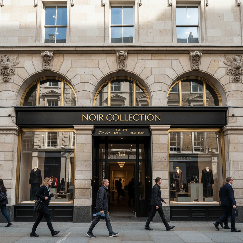London Old Bond Street boutique interior dark walls watch display elegant British interior design