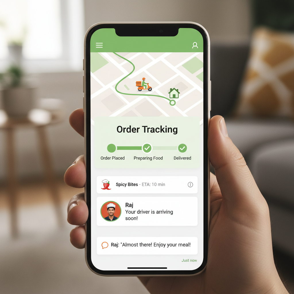 Food delivery mobile app with ordering and live tracking flow