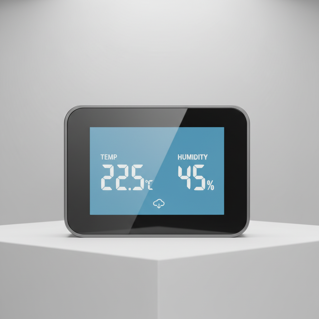 Digital climate monitoring system showing stable temperature and humidity readings