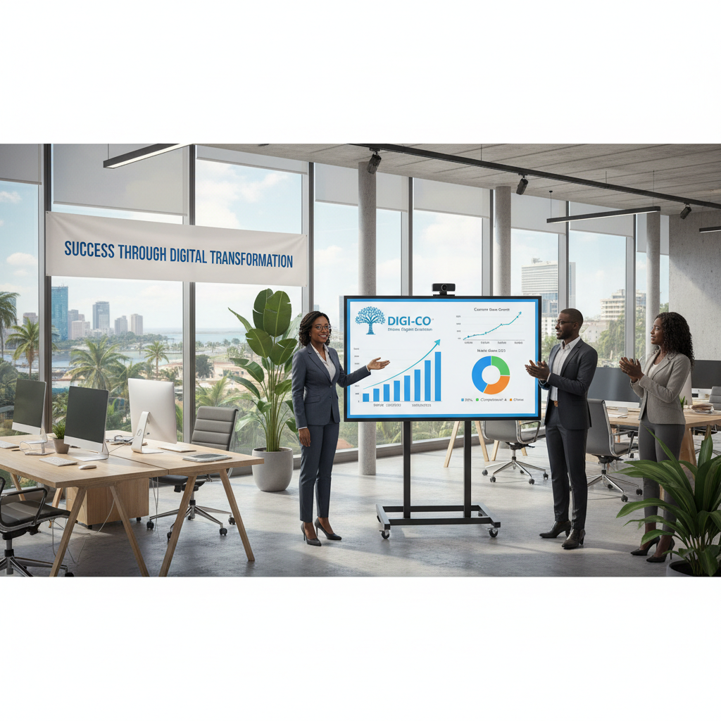 Two colleagues reviewing growth charts on a laptop in a bright office setting