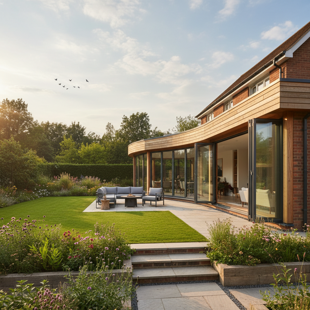 Extended kitchen with dining space and garden access