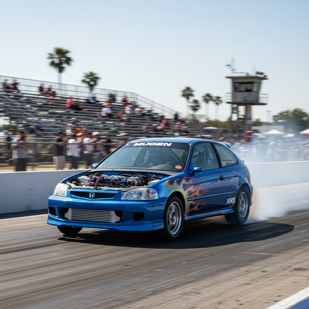 Marcus T. EG6 Civic SiR at the dragstrip — 9.8 second pass after VtecShop build