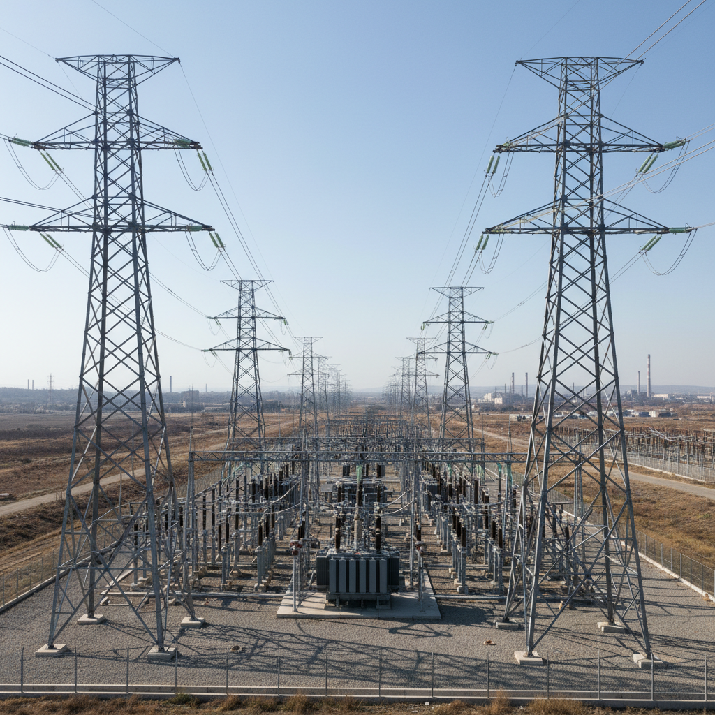 Power transmission towers and electrical infrastructure