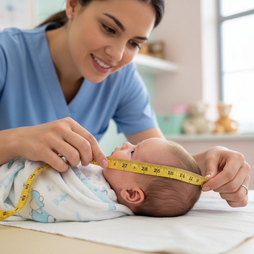 Pediatrician measuring child's height and weight in bright examination room, mother looking on reassuringly