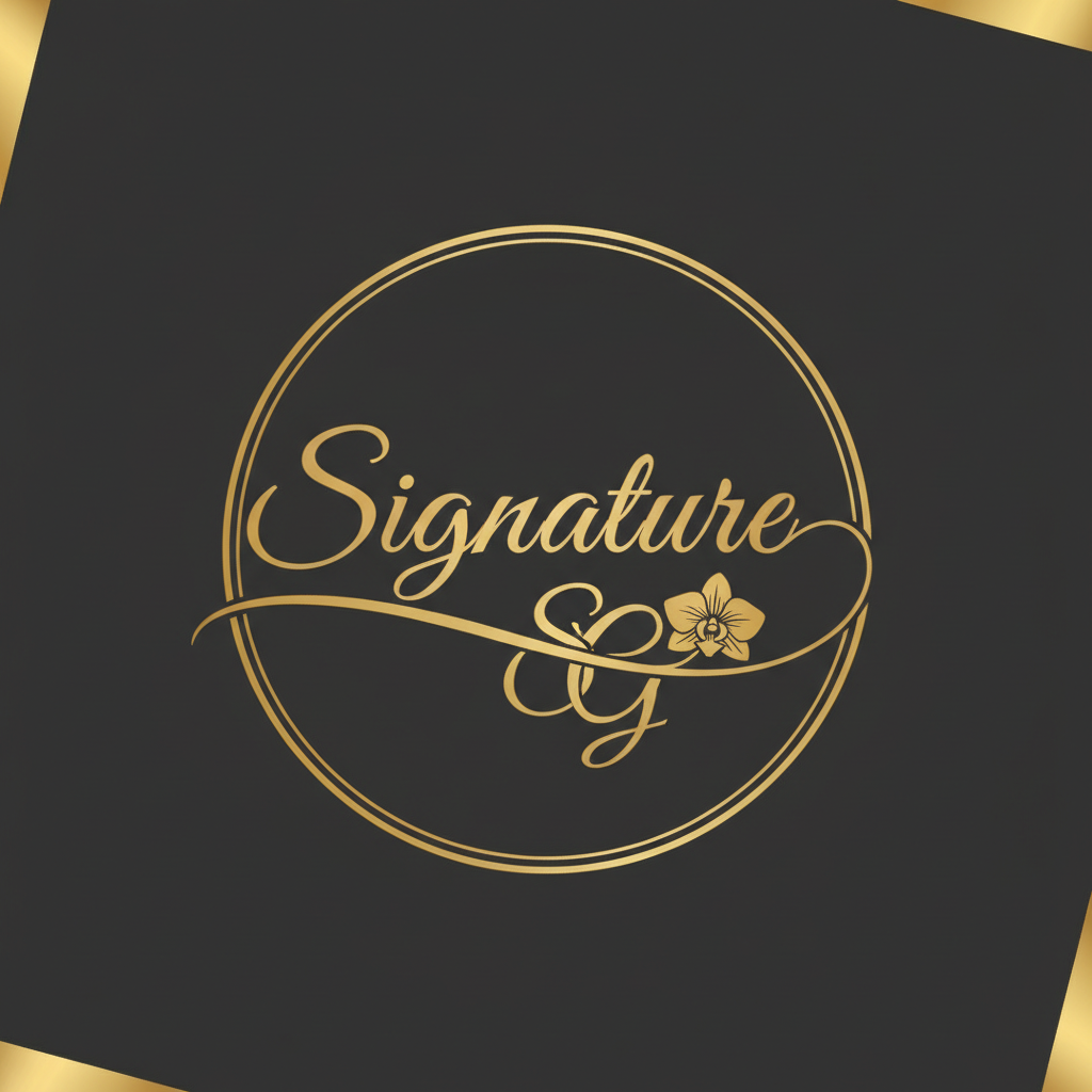 Signature mark for luxury fragrance brand with sweeping baseline flourish