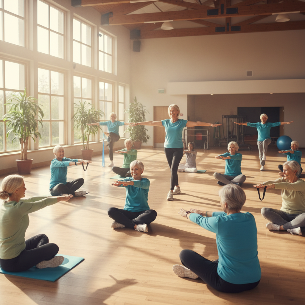 Thandiwe senior fitness specialist coaching elderly member, warm community gym atmosphere