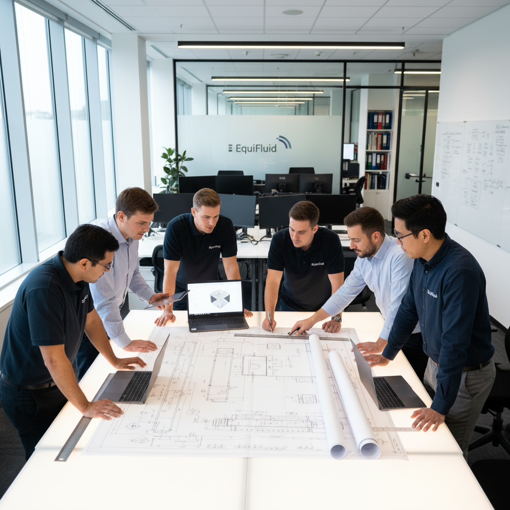 Engineering professionals reviewing technical blueprints and project documentation