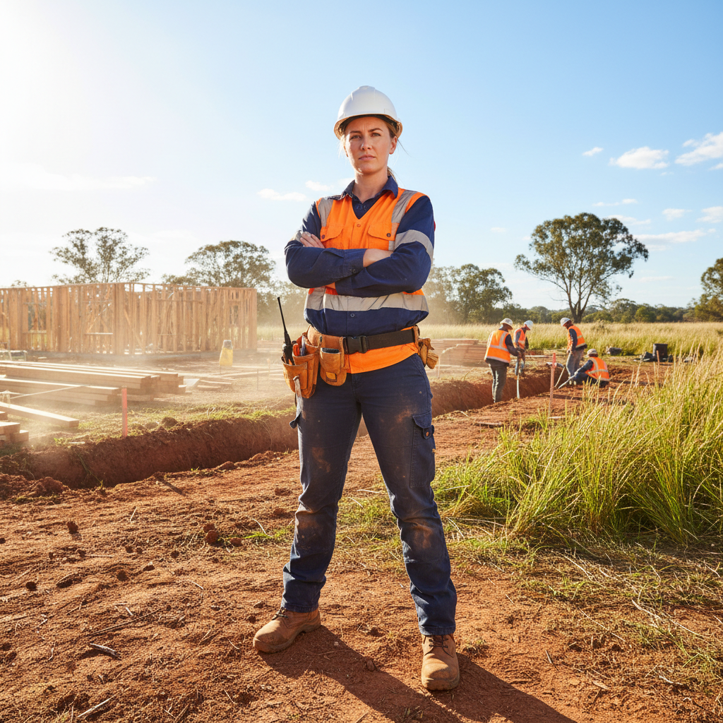 Diana Reyes, termite barrier expert with confident professional expression in field attire