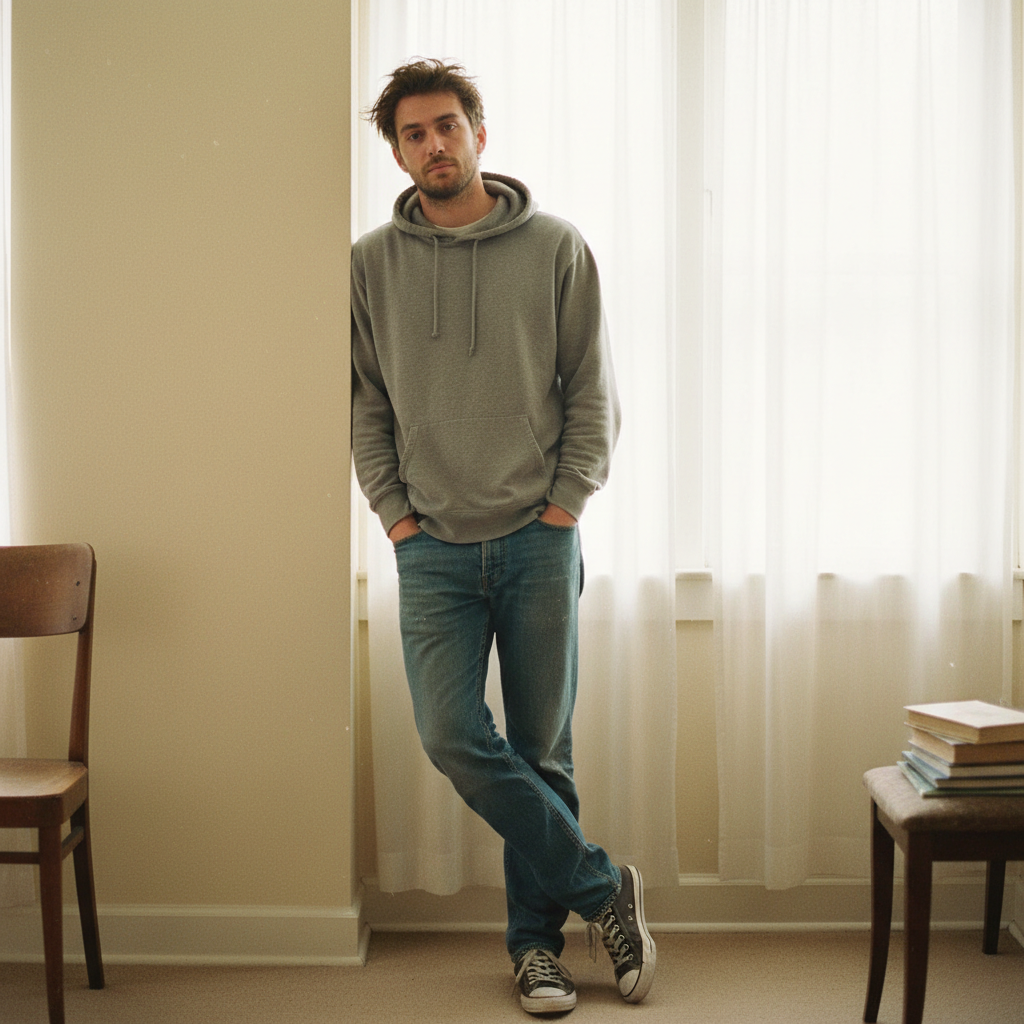 Young man before complete appearance transformation