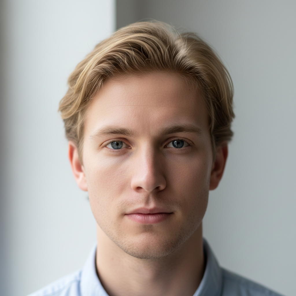 Young male student in school uniform, bright background, professional portrait
