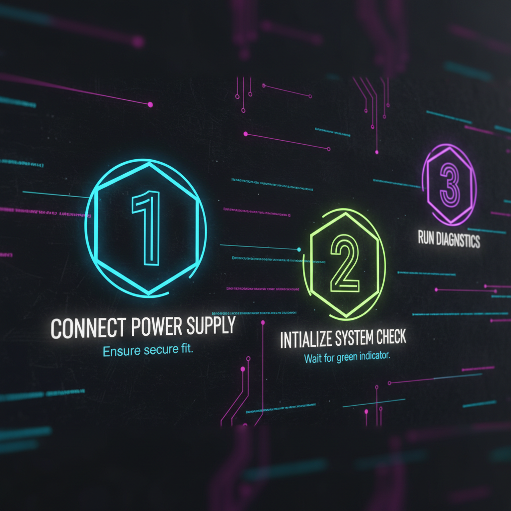 Bright tutorial interface with glowing progress path, clean dark background with golden light rays and achievement icons