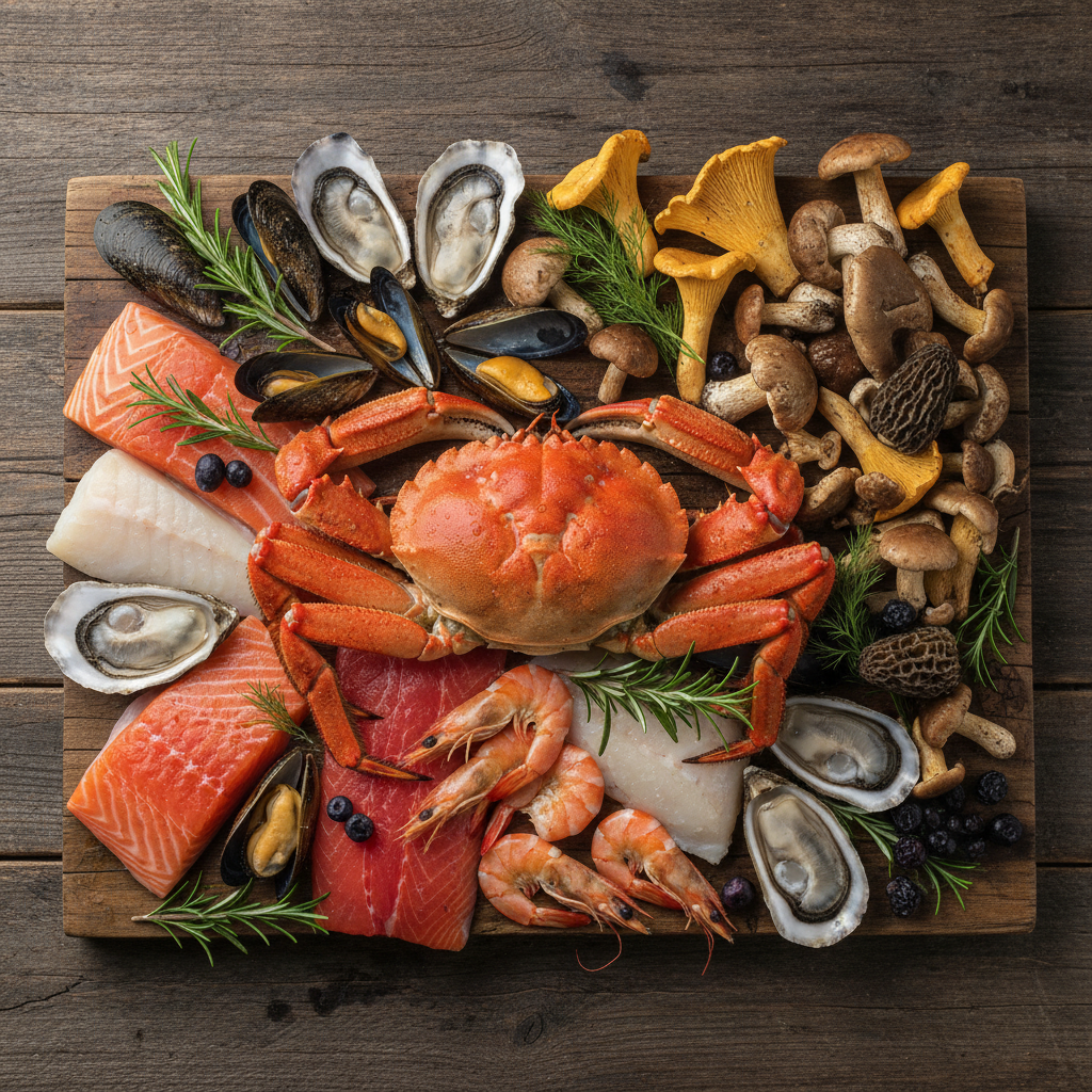 Autumn hassun assortment on cedar board with ayu, matsutake, and persimmon arranged with precision