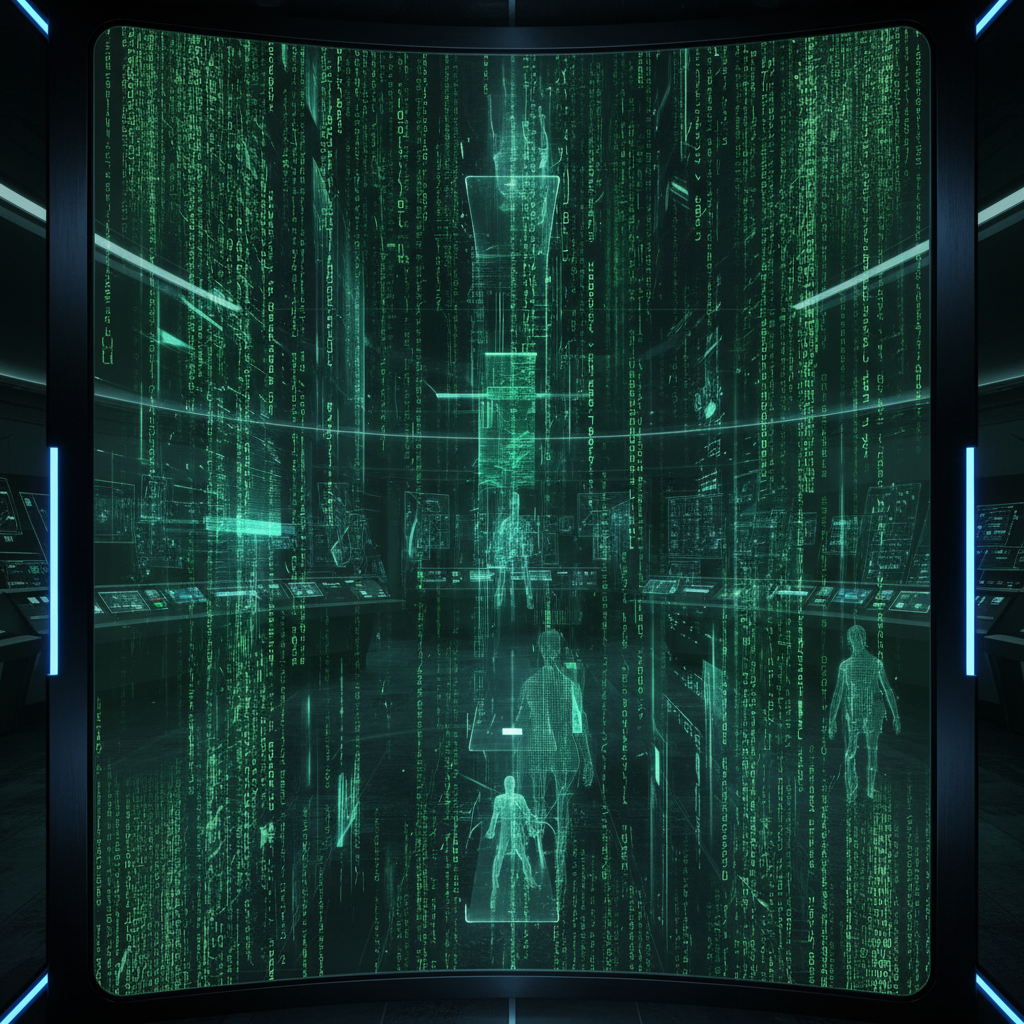 Matrix-style data flow visualization on screen