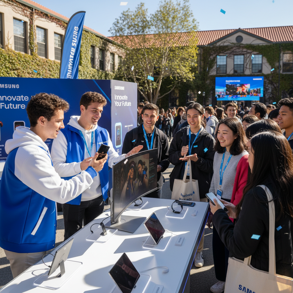 Young brand ambassadors representing Samsung at campus events