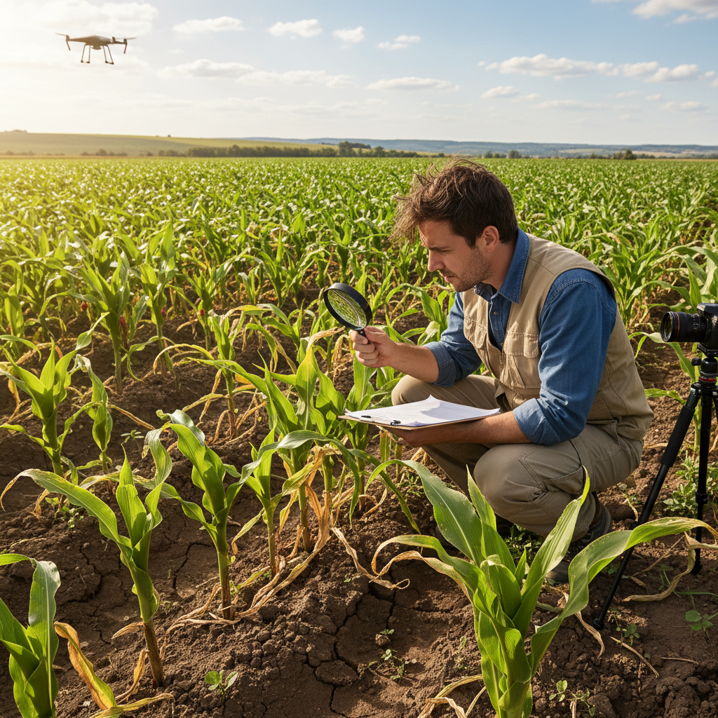 Dr. Suresh Babu K., plant pathologist examining crop disease in agricultural field