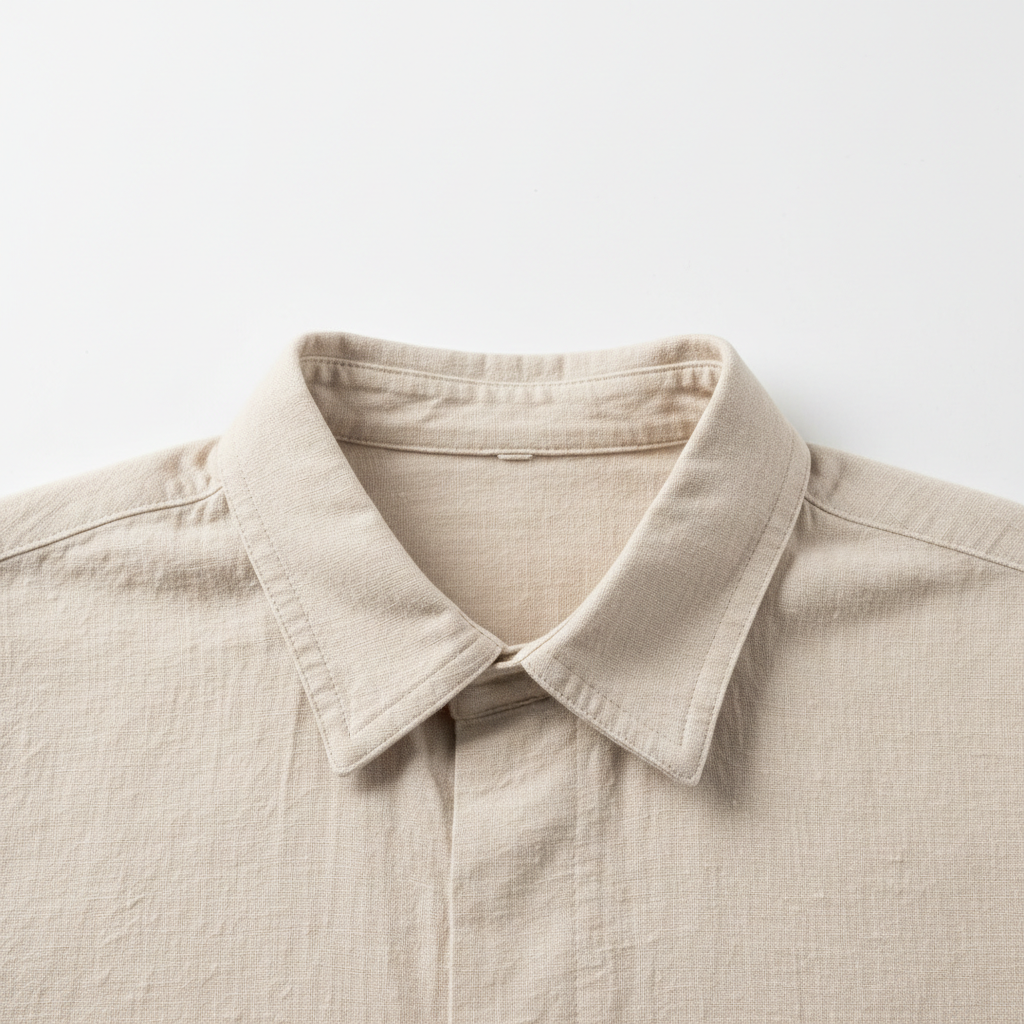 Oxford shirt collar detail, close-up texture shot