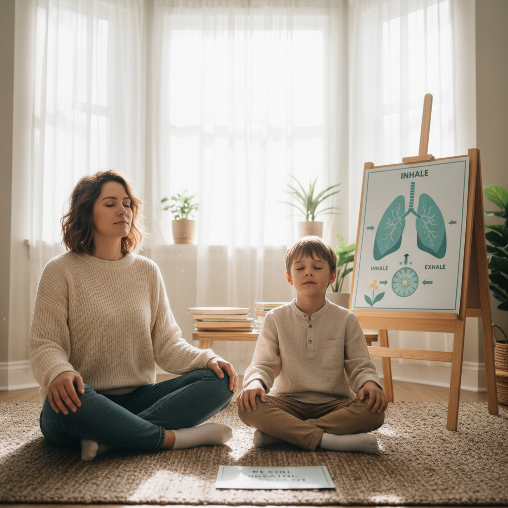 Children practicing breathing exercises together