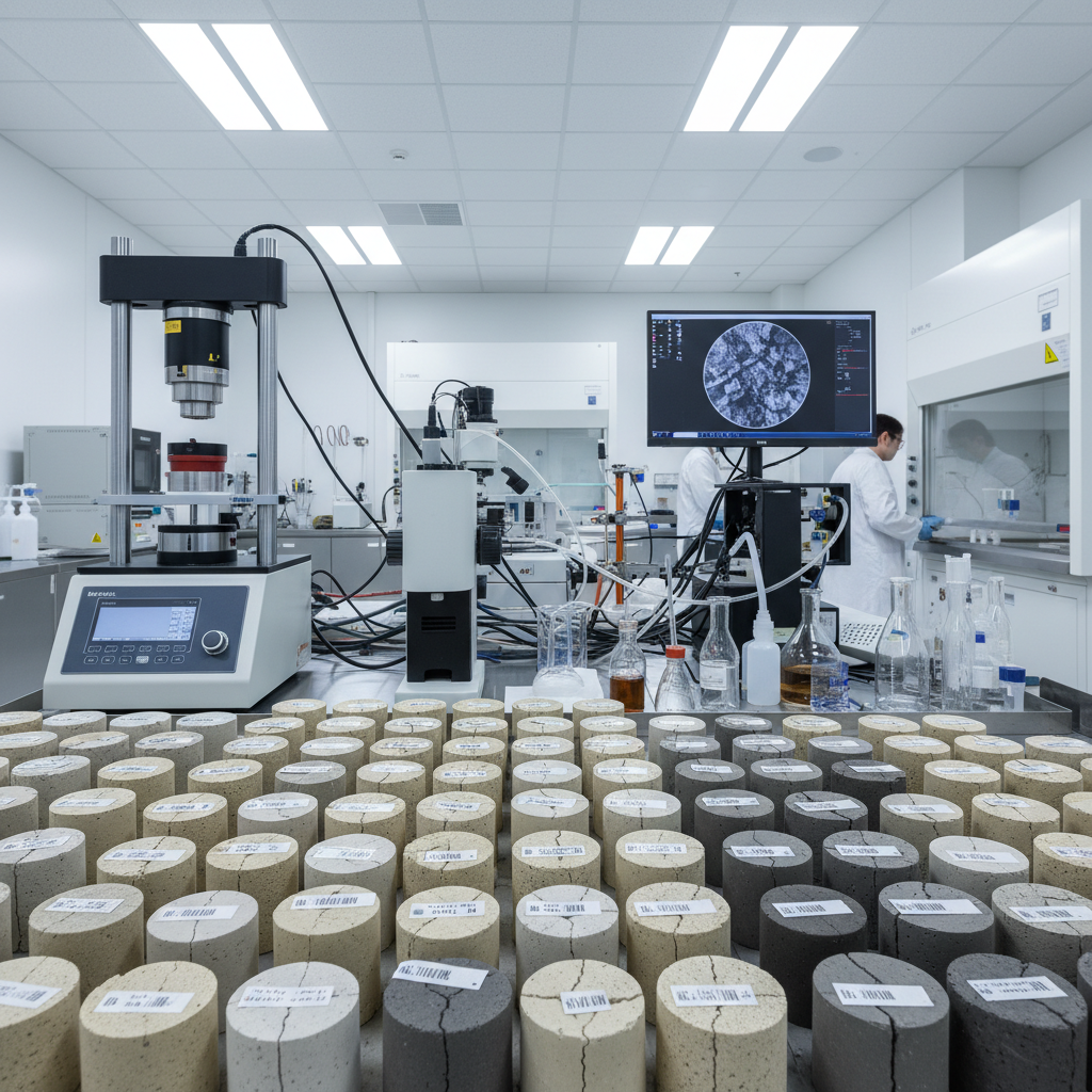 Quality control laboratory with precision testing equipment and bright white environment