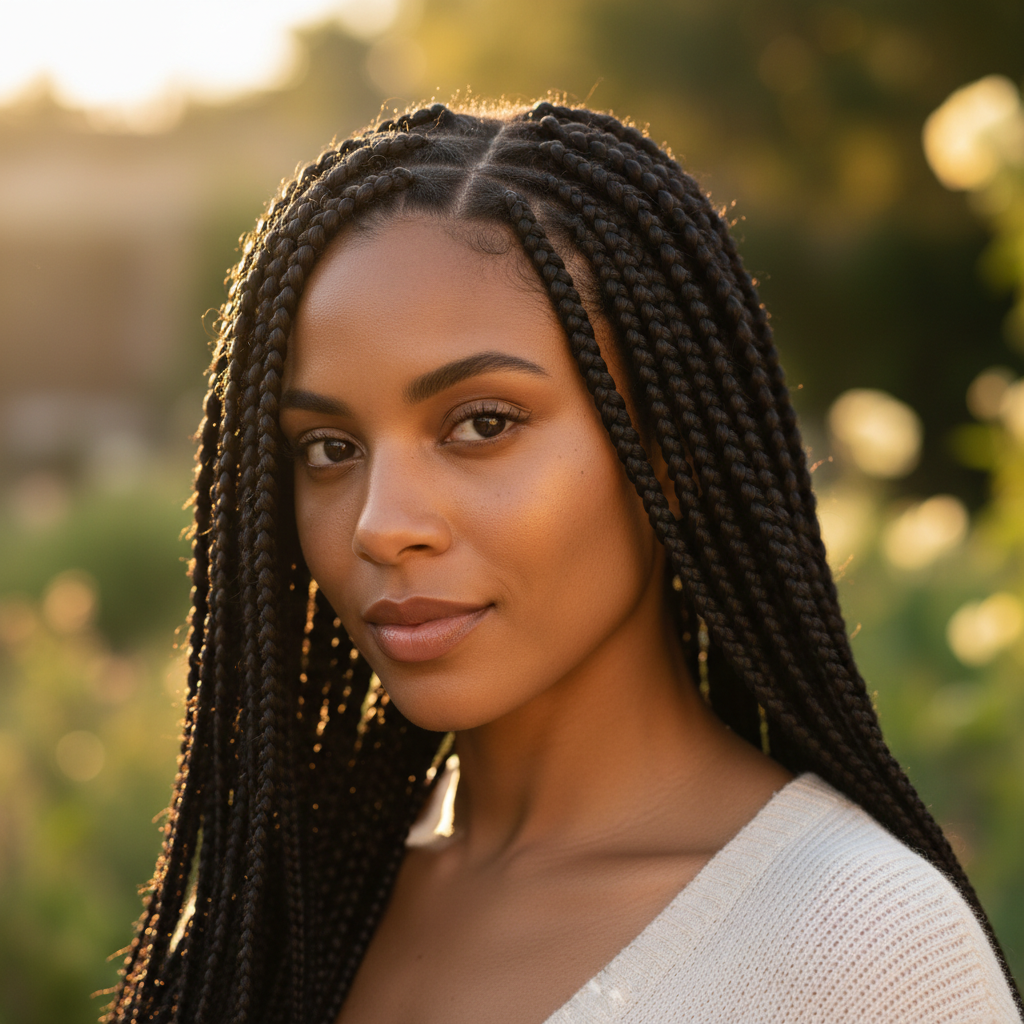 Woman with jumbo knotless braids