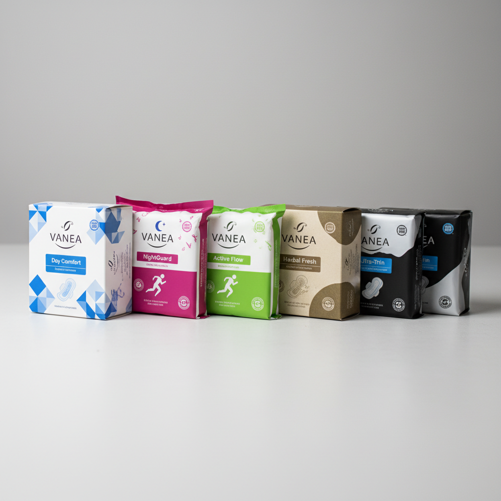 Feminine hygiene product pack on clean white background minimal style