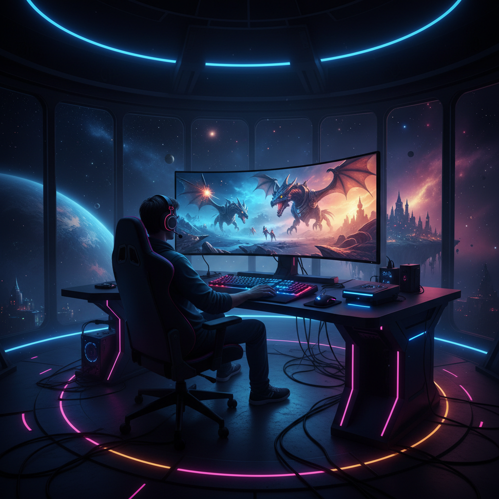 Dark dramatic electric energy beams in a gaming environment