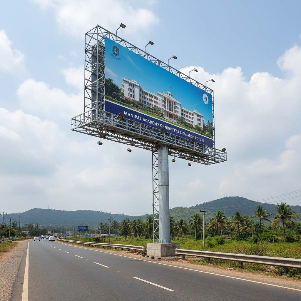 Highway billboard installation project near Manipal featuring weather-resistant materials and structural engineering