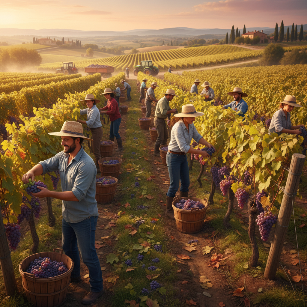 Vineyard harvest in Napa Valley during September.