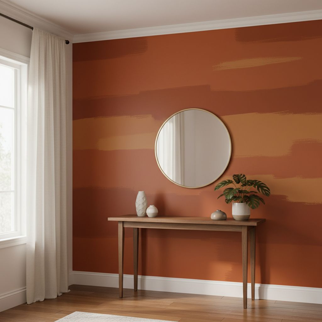 Beautifully painted accent wall in warm tone with clean satin finish