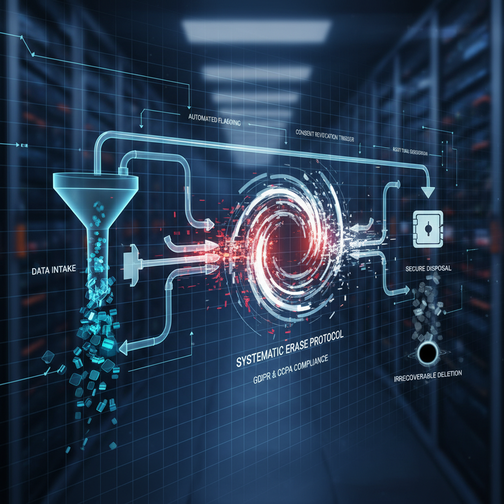 Digital workflow visualization representing systematic data erasure process