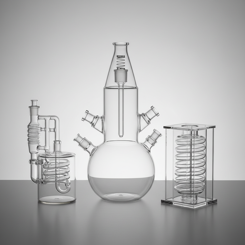 Custom laboratory borosilicate glass reactor vessels with precise geometric specifications