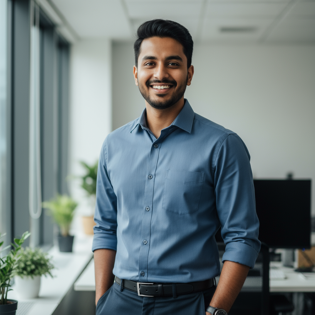Professional Indian male developer with confident expression