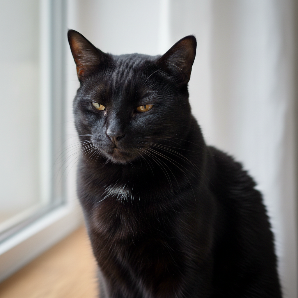 Sleek black cat with shiny coat after professional grooming session