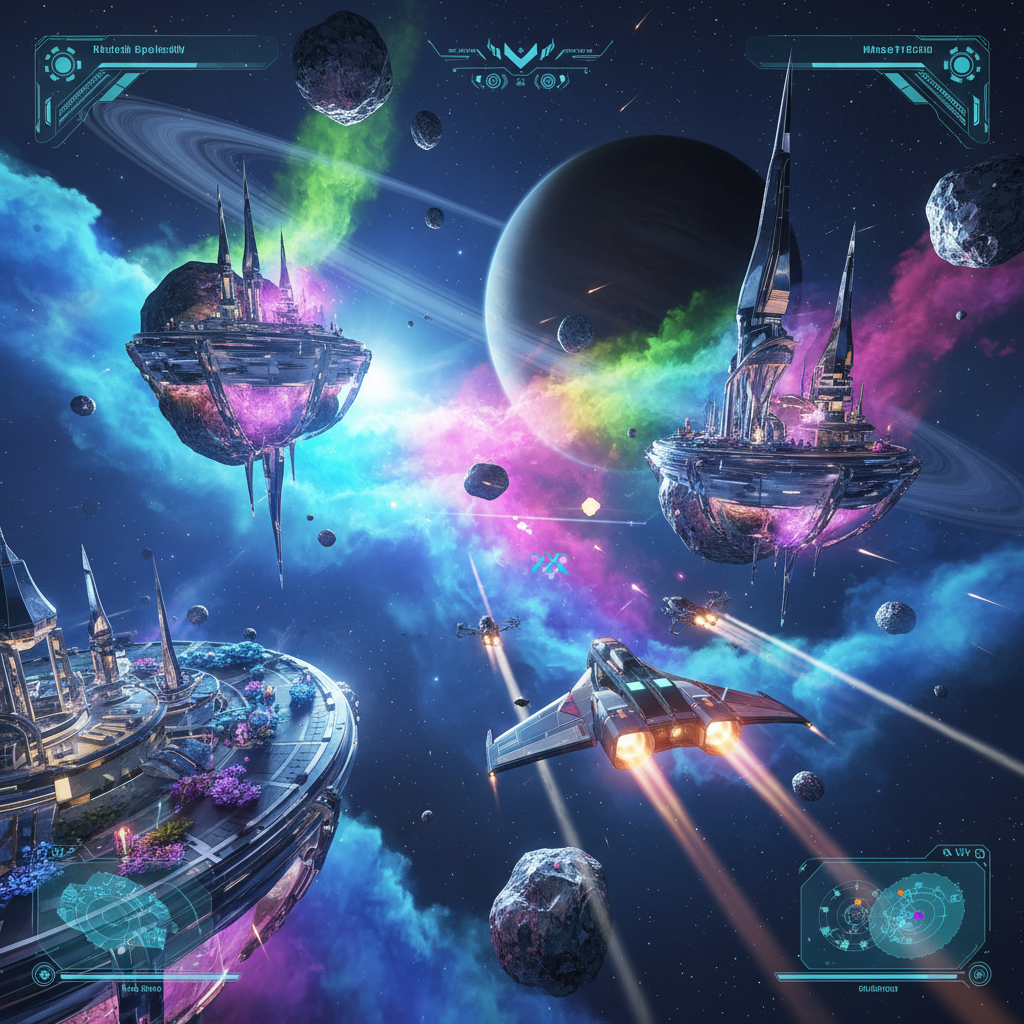 Colorful cosmic space scene with vibrant animation style