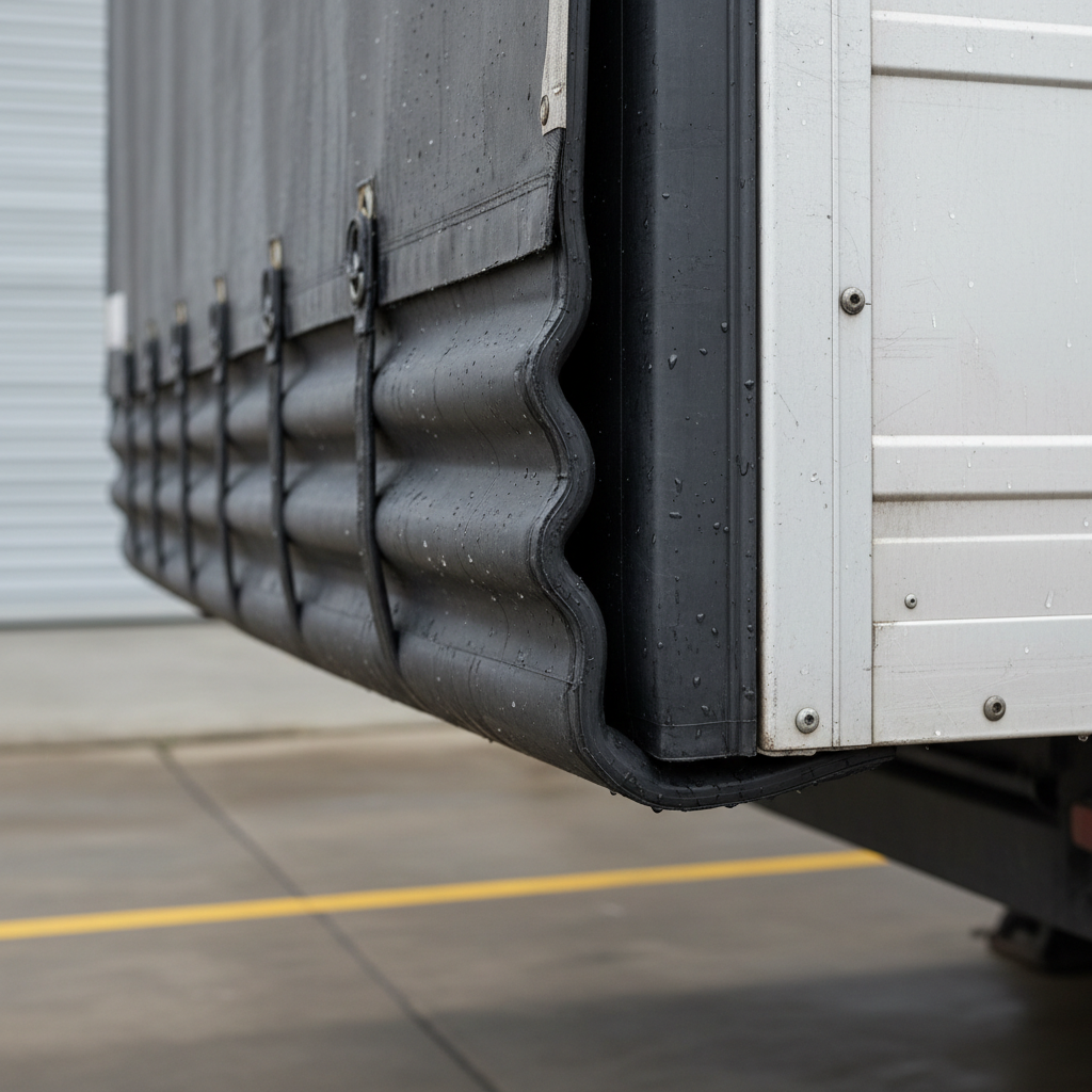 EPDM dock seal compression profile against trailer face showing weather sealing contact