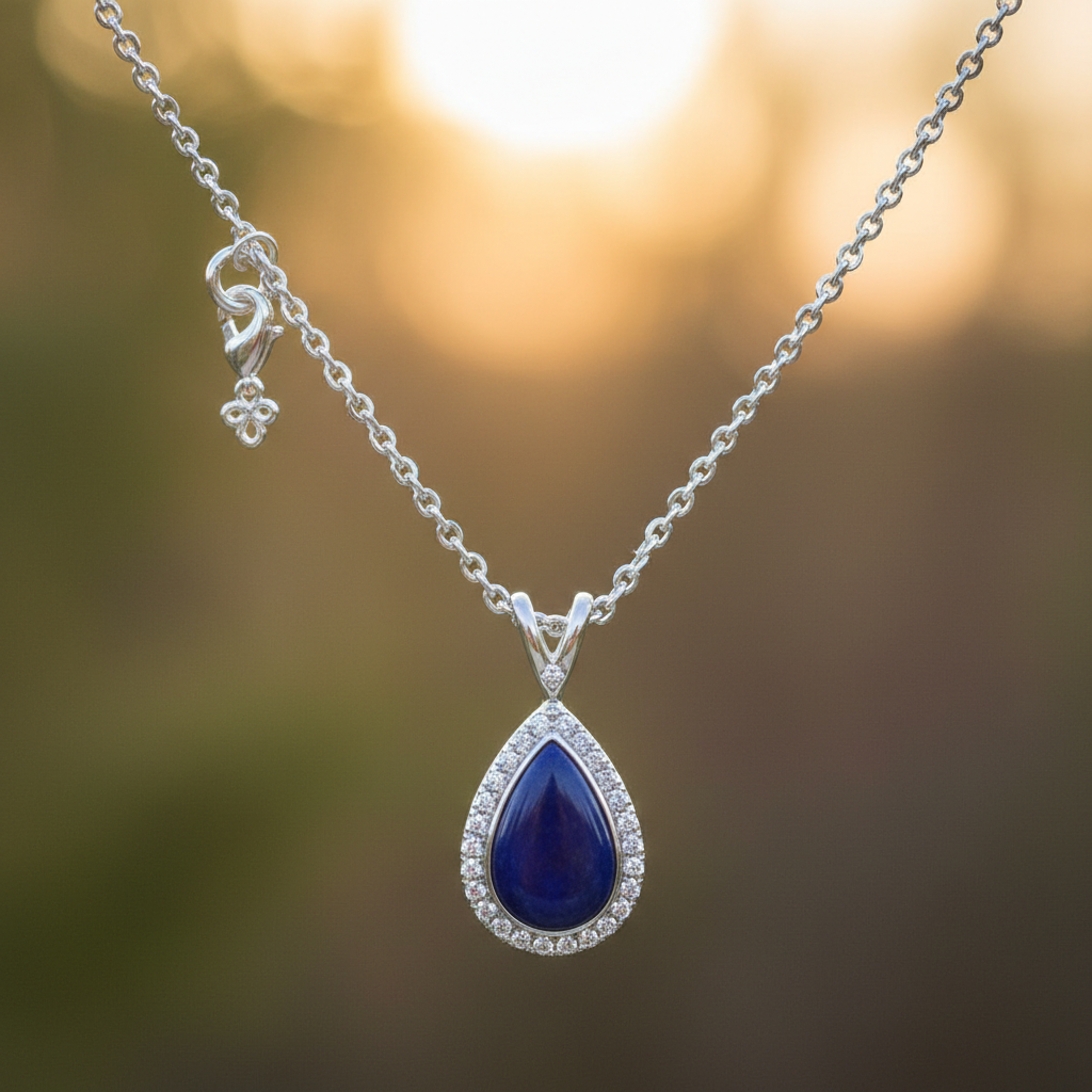 Ocean Whisper Larimar pendant with blue mineral set in sterling silver