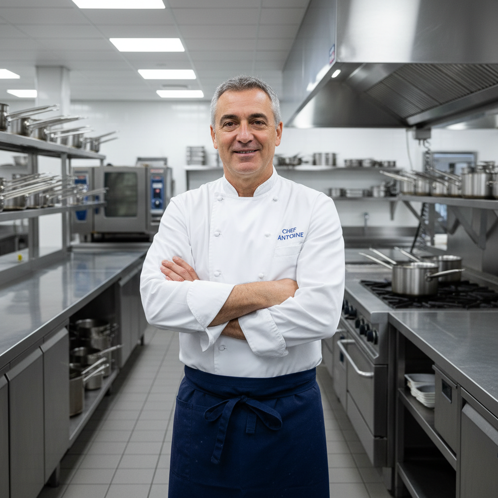 Chef Marco in white apron smiling in kitchen