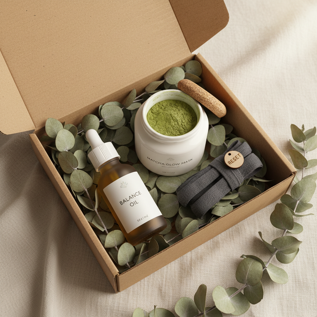Gift set of three fynbos botanical products in a natural kraft box