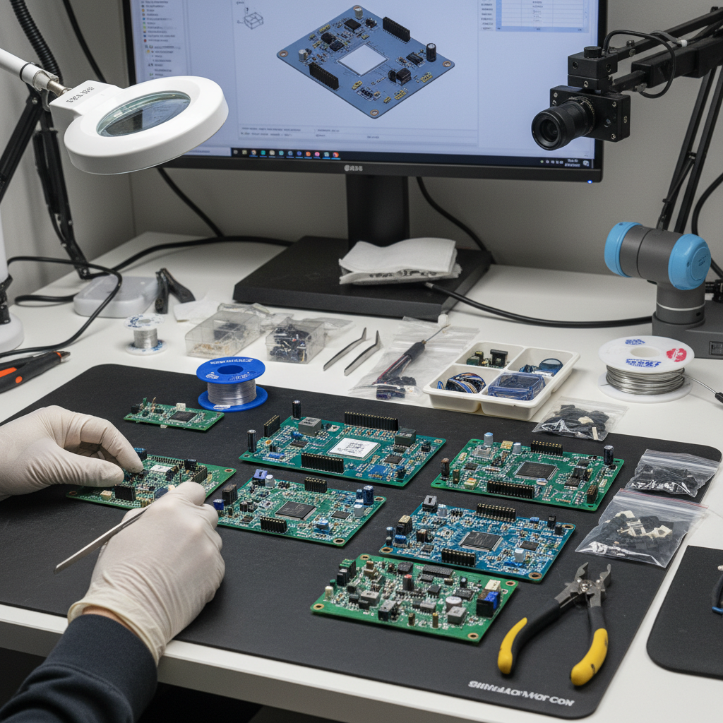 Electronic components and circuit boards for simulator hardware, technical assembly, clean workbench