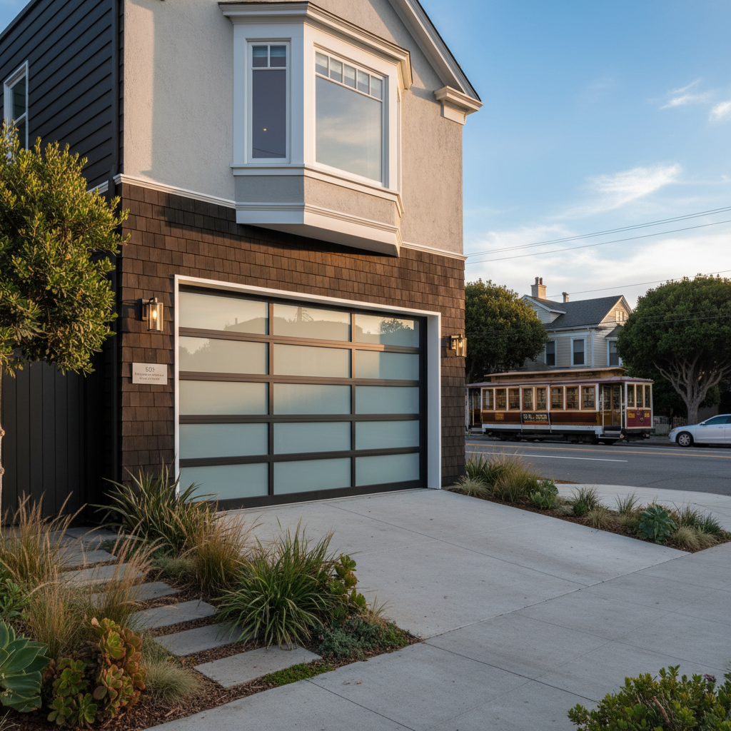 Clean modern garage door panel replacement completed on Richmond District property in San Francisco