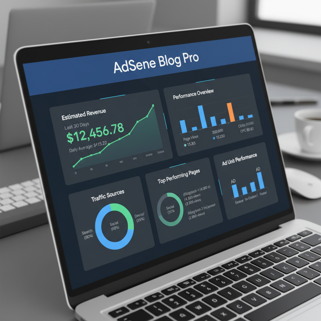 Analytics dashboard showing revenue graphs and ad performance metrics on a bright screen