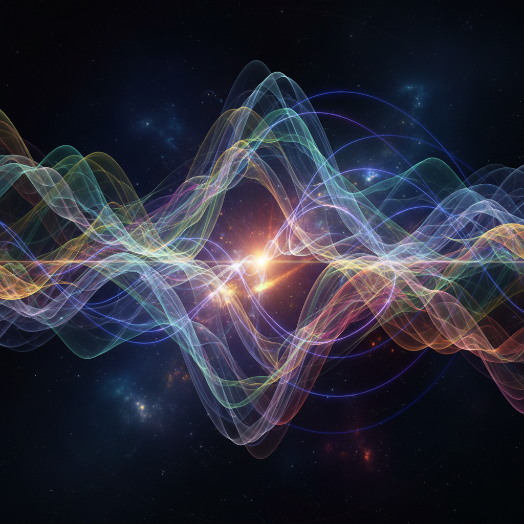 Laboratory scientist analyzing colorful data visualization on computer screen showing energy field patterns